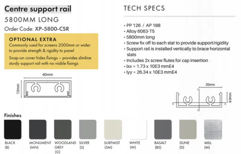 CENTRE SUPPORT RAIL - 5800MM - M - Image 2