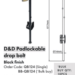 D&D Q-Bolt 610mm -  DROP BOLT - Padlockable - Image 2