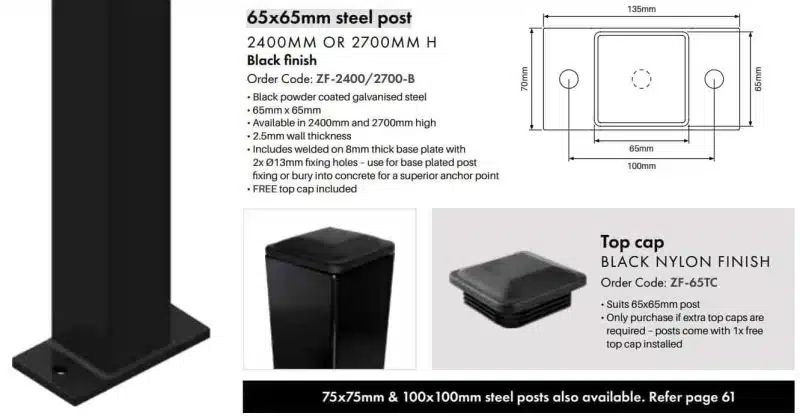 Security Fencing Post – 65x65mm x 2700mm Galvanised Steel  – B - Image 2