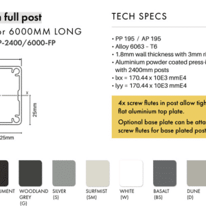 Post – 50x50mm x 2400mm Aluminium Fencing Post - MN - Image 2