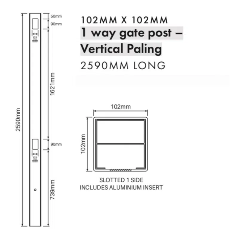 VERTICAL PALING: 1 Way Gate Post - 2590H - Image 2